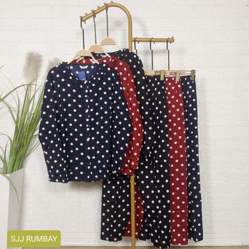 Piyama pp Amro Rayon Lengan Panjang One set Muslim Baju Tidur Full Kancing busui viscose setelan