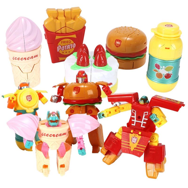 【Ready Stock！！！】Food Deformation Toy Robot Simulation Fries Burger Ice Cream Children Mini Toys