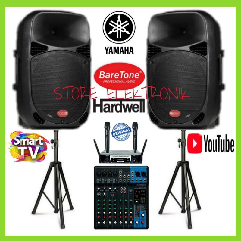 Paket Sound Proffesional Mixer Yamaha Speaker 15 inch Aktif Mic Wireless Outdoor/indoor