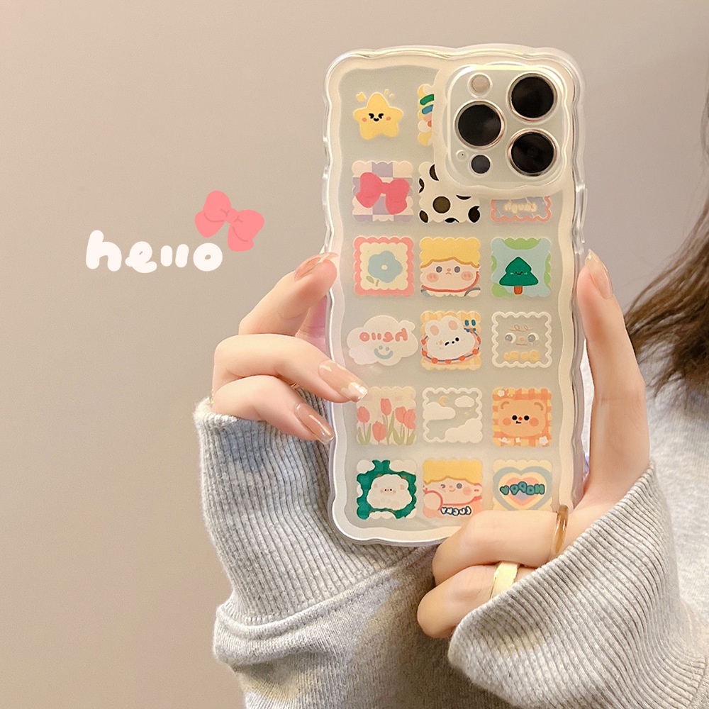 IPHONE Label Kartun Lucu Transparan Desain Sederhana Lembut Casing Ponsel Cover Untuk Iphone7 8 PLUS X XR XS 11 12 13 14 MINI PRO MAX SE 2020