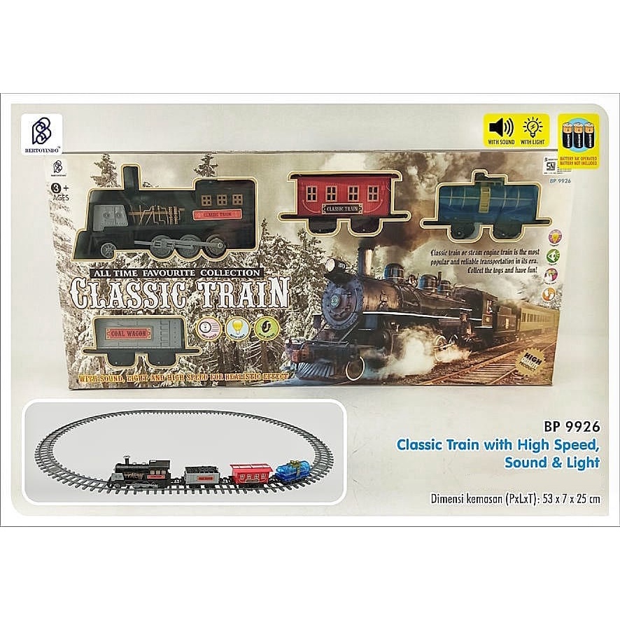 Mainan Kereta Api Track Set 4 Gerbong Classic Train Lampu dan Suara BP9926