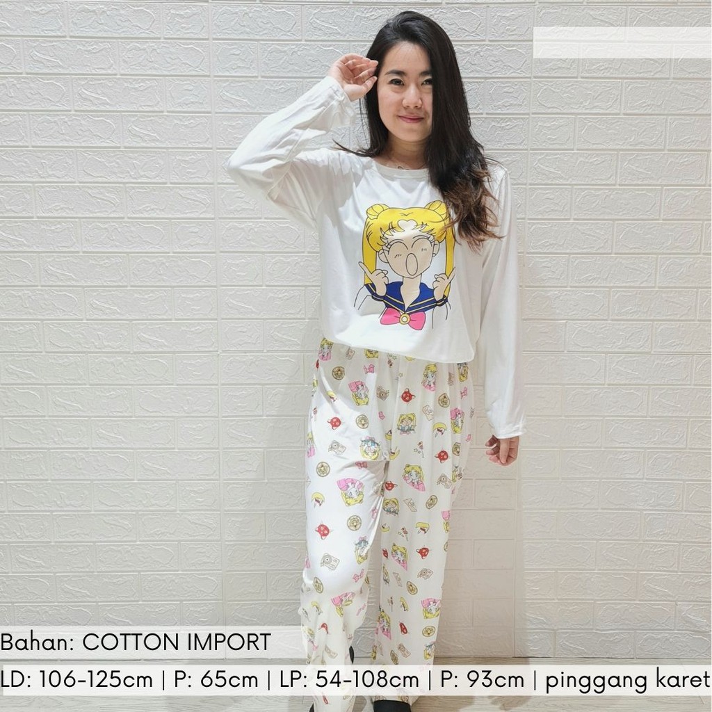 3533 kaos pajamas long sailor moon one set import big baju tidur