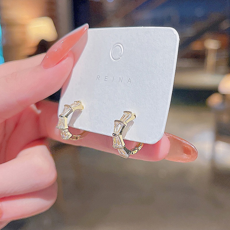 Anting Tusuk Sterling silver 925 Desain Geometri Hias Zircon Tipe C Untuk Wanita