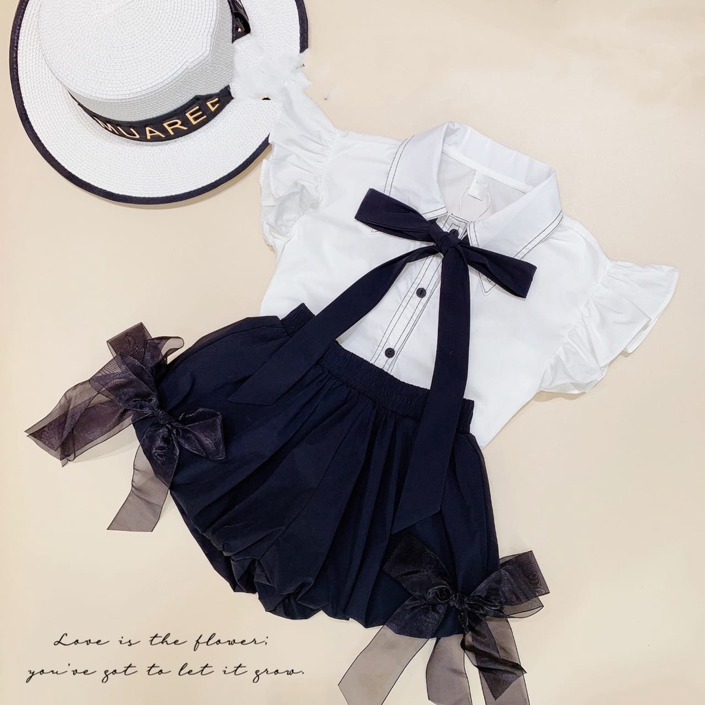 HappyOliver SET HILLARY BLACKWHITE EBV Baju Setelan Anak Perempuan Import Berkualitas