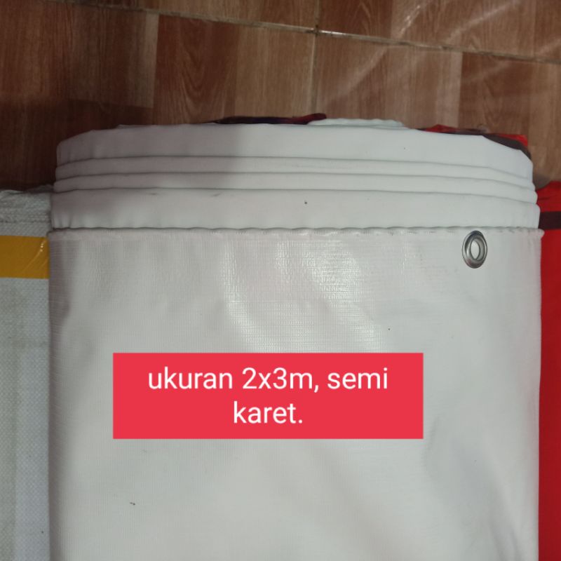terpal semi karet, ukuran 2x3m (merek ORCHID)warna putih.