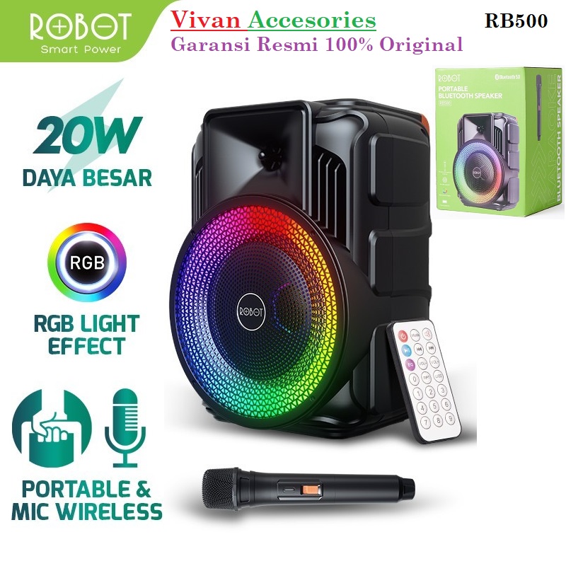 ROBOT RB500 Speaker Karaoke Bluetooth 5.0 Audio Wireless Super Bass