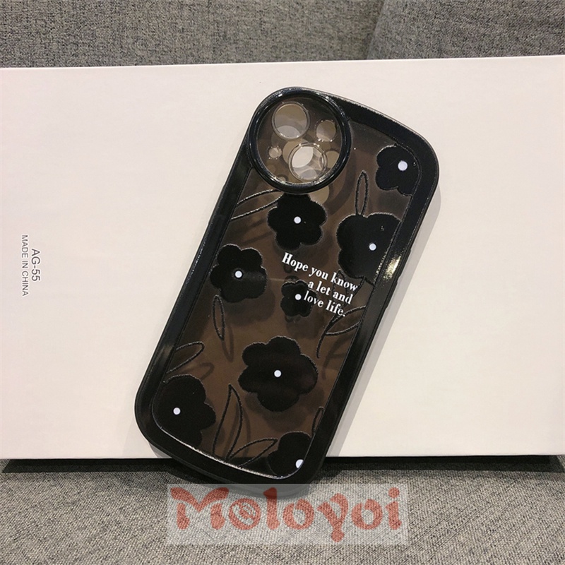 Soft Case TPU Motif Bunga Hitam Untuk iPhone 11 8Plus 6 6S 7 8 Plus 13 12 11 Pro MAX 7 Plus XR X XS MAX SE 2020