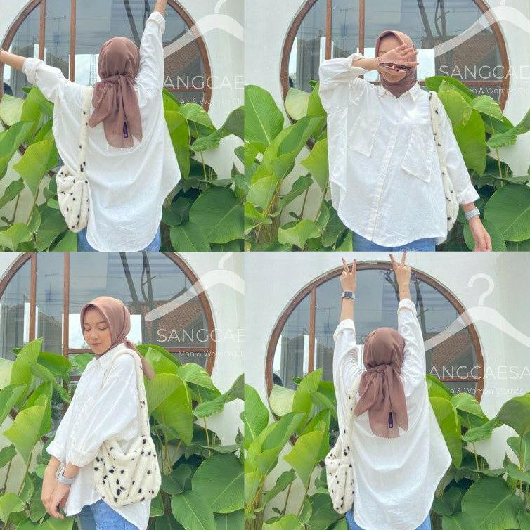 Gn31au22l ◦ kemeja linen wanita oversize jumbo import lengan panjang baju pakaian atasan outer setel