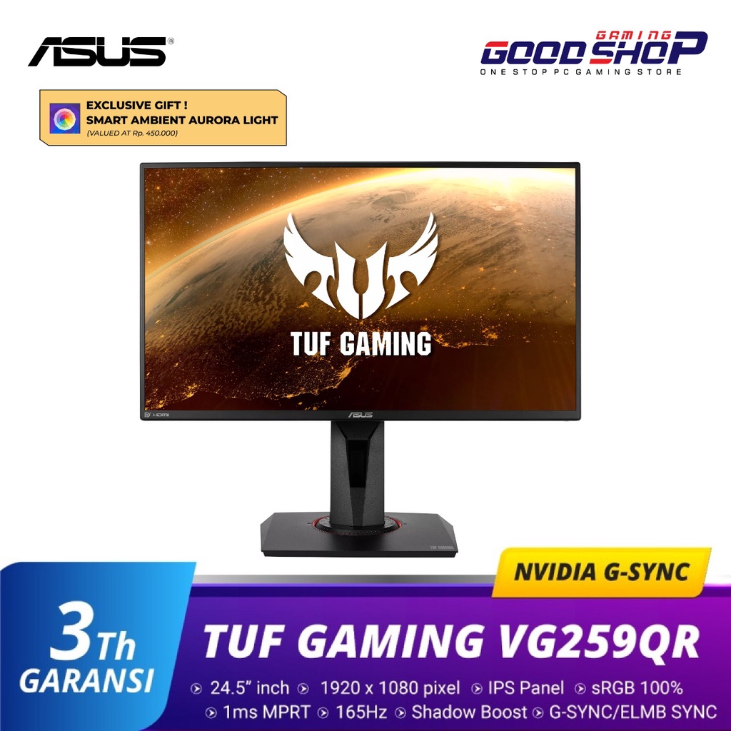 Asus TUF Gaming VG259QR Gaming Monitor - 24.5&quot; Full HD, 165Hz, G-SYNC