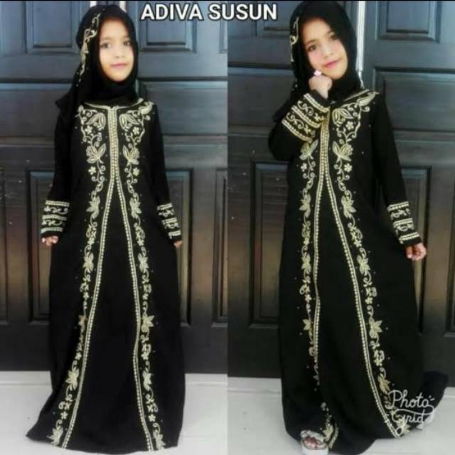 Exclusive GALLERY ABAYA Bordir Anak Adiva Susun Gold (Plus Pasmina) Yang Begitu cantik dan anggun