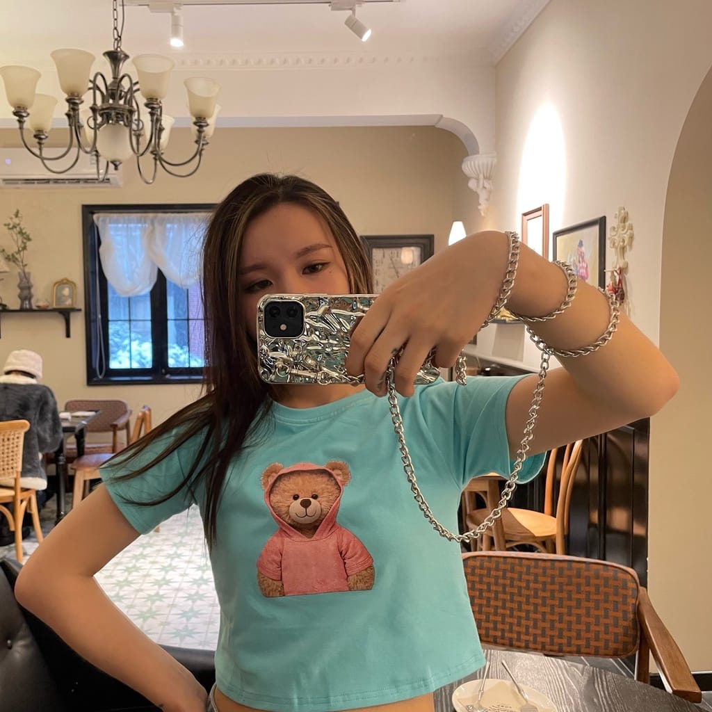 BEFAST - ZEC OOTD Kaos Crop VIVIAN / Tshirt Bear Print Crop / Kaos Crop Top / Atasan Lengan Pendek Wanita / Tshirt Motif / Kaos Crop Santai Rumahan / OOTD Ala Korean Style / Trendy