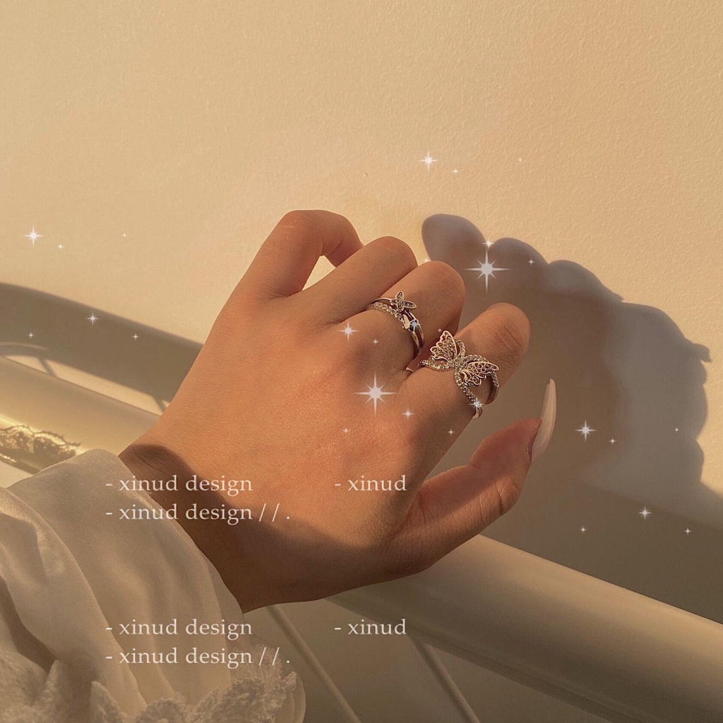 Cincin Kristal Model Butterfly Warna Silver Gaya Korea Untuk Wanita