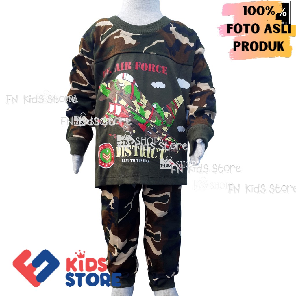 HMshopa - Baju Setelan Anak laki laki Loreng Army Camo JV Piyama umur 2-10 tahun
