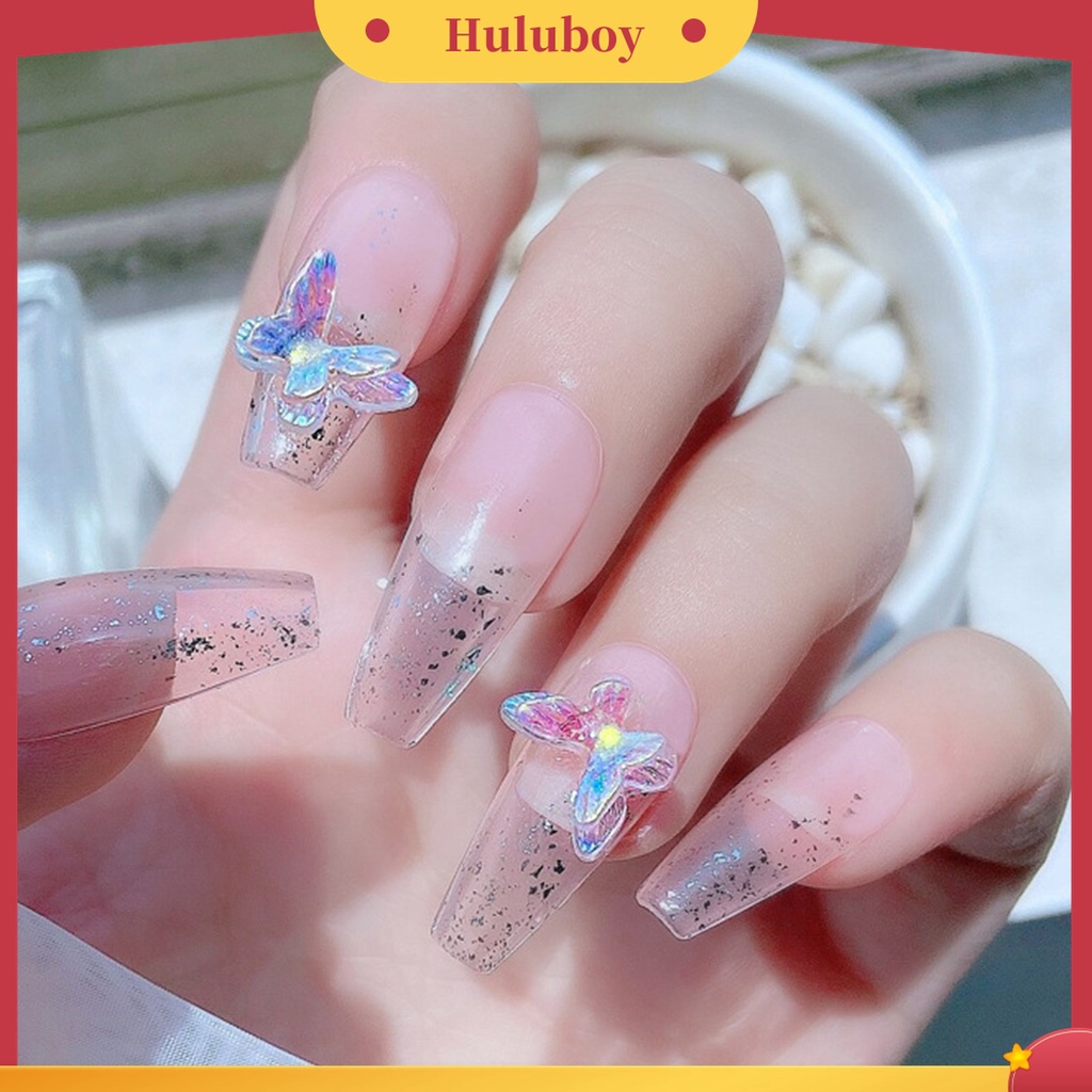 Huluboy Huluboy♡ 8pcs Ornamen Kupu-Kupu Berlian Imitasi Double Layer Untuk Nail Art Wanita