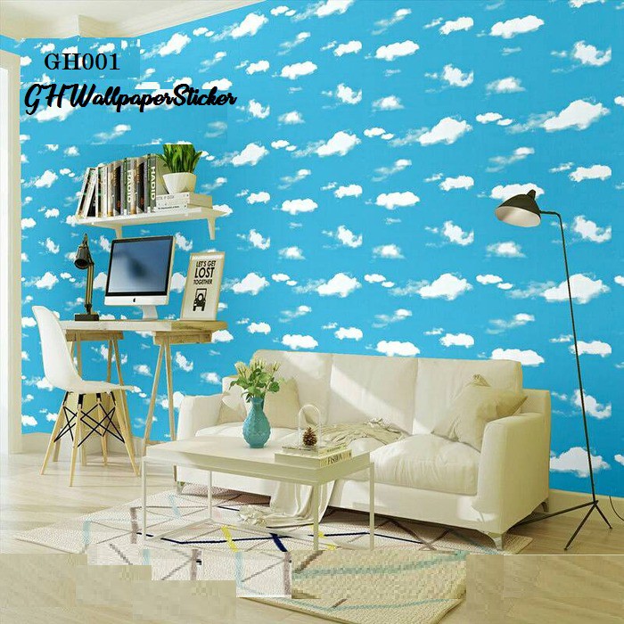 TERMURAH | Wallpaper Dinding Motif awan biru Size 45 cm x 10 m | Anti Air SOLUSI DEKORASI