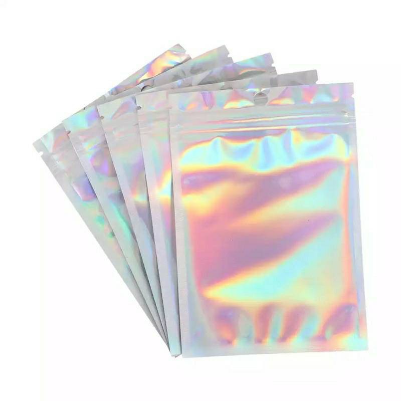 [5 Pcs] Ziplock Hologram / Ziplock Alumunium Foil Pouch Plastik Kemasan Dus Packing Packaging Rainbow