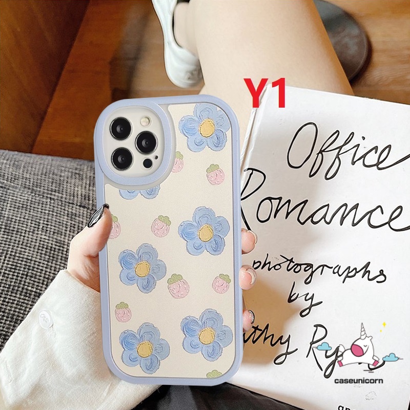 Soft Case Pelindung Lensa Bahan Tpu Motif Lukisan Bunga Untuk iPhone 11 13 12 Pro Max 7 8 Plus XR X XS Max 6 6s Plus SE 2020