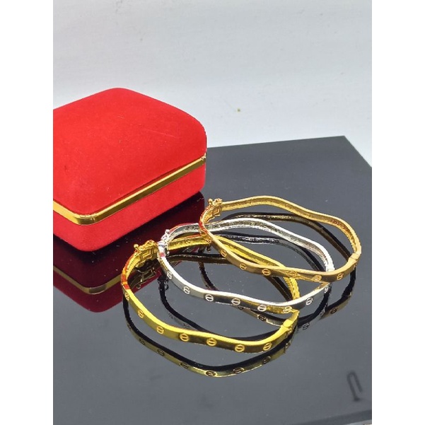 GELANG GELOMBANG CART*R POLOS / GELANG PERAK ASLI SILVER 925 LAPIS EMAS/ GELANG FASHION WANITA