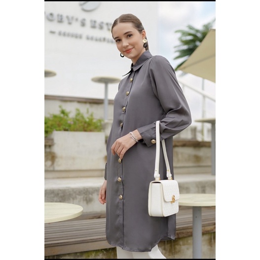 Alina Shirt Grey Benang jarum buttonscarves