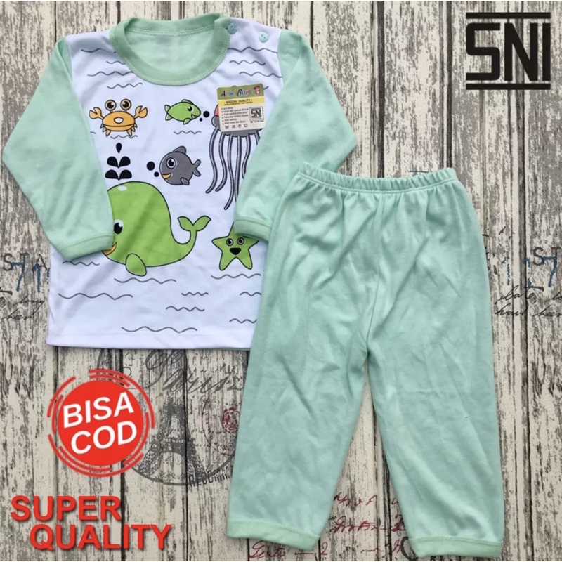 Setelan Baju Bayi Oblong Panjang Bayi Baju Panjang Bayi Setelan Piyama Bayi Oblong Kancing Pundak Bayi 3-12Bulan DNW BABY