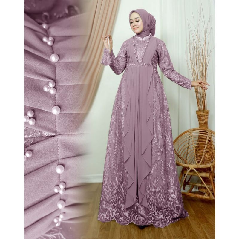 (NEW) VHANIA Dress - Bisa COD Baju Gamis Dress Brukat Brokat Mutiara Remaja Wanita Perempuan Ibu Mus