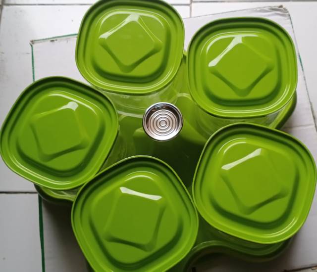 Container set 5 arniss box plastik hijau green cantik kotak motif kembang