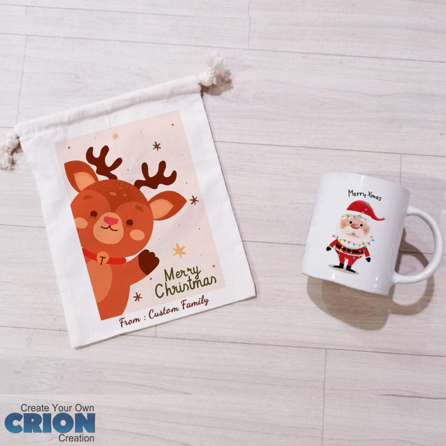 Hampers Natal Mug &amp; Pouch serut bisa custom tulisan atau ucapan by CRION