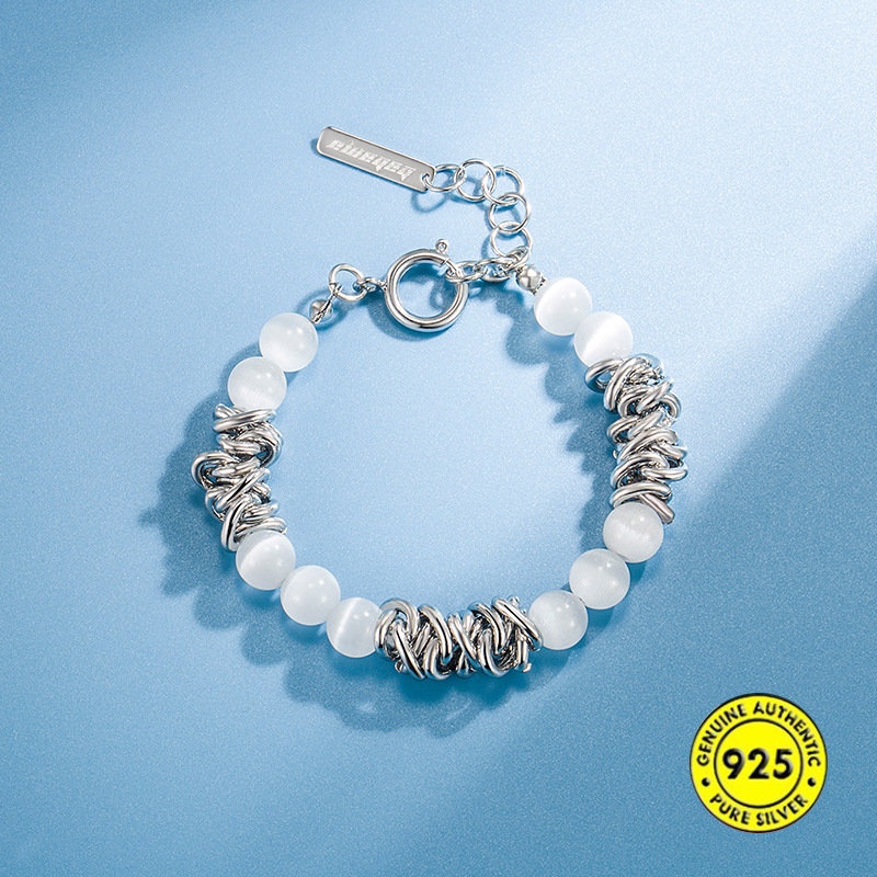 Gelang Opal Bahan S925 Silver Tahan Air Gaya Hip Hop Untuk Unisex U1002