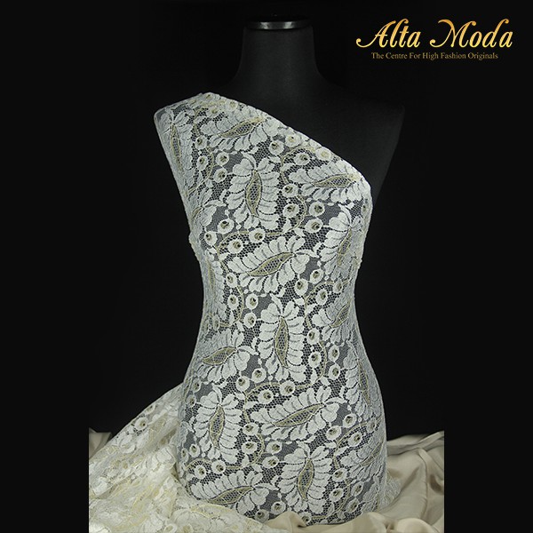 

Alta Moda Brokat Perancis Two Tone Off White Gold Leaves