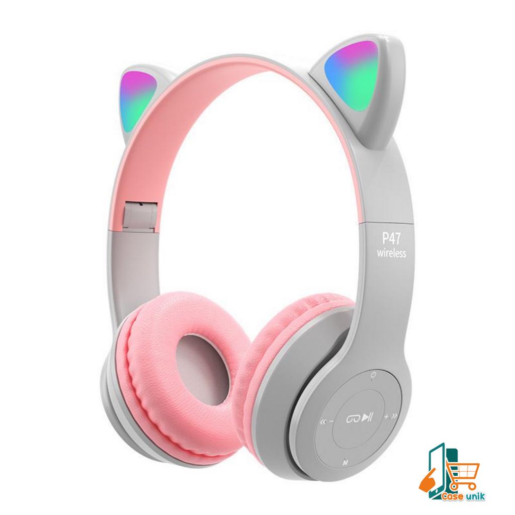 CAT EARS HEADSET headphone Hf bando telinga kucing P47m LED BANDO BLUETOOTH wireles RGB GAME HEADSET G-P47M LED WIRELESS super BASS CS5756