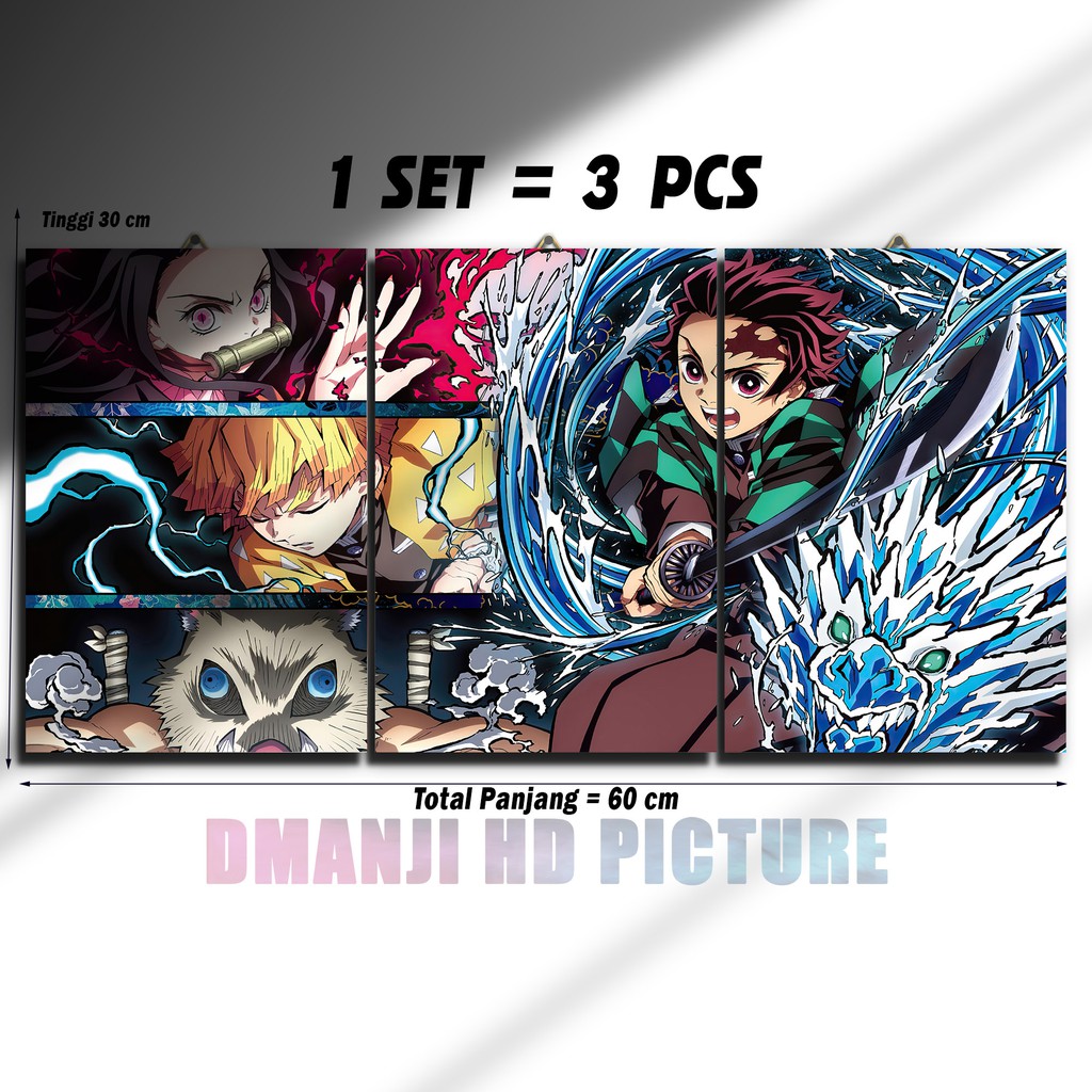 POSTER KAYU MULTIPANEL KIMETSU NO YAIBA / 60X30 / HIASAN DINDING DEMON SLAYER / PAJANGAN KAMAR ANIME-1