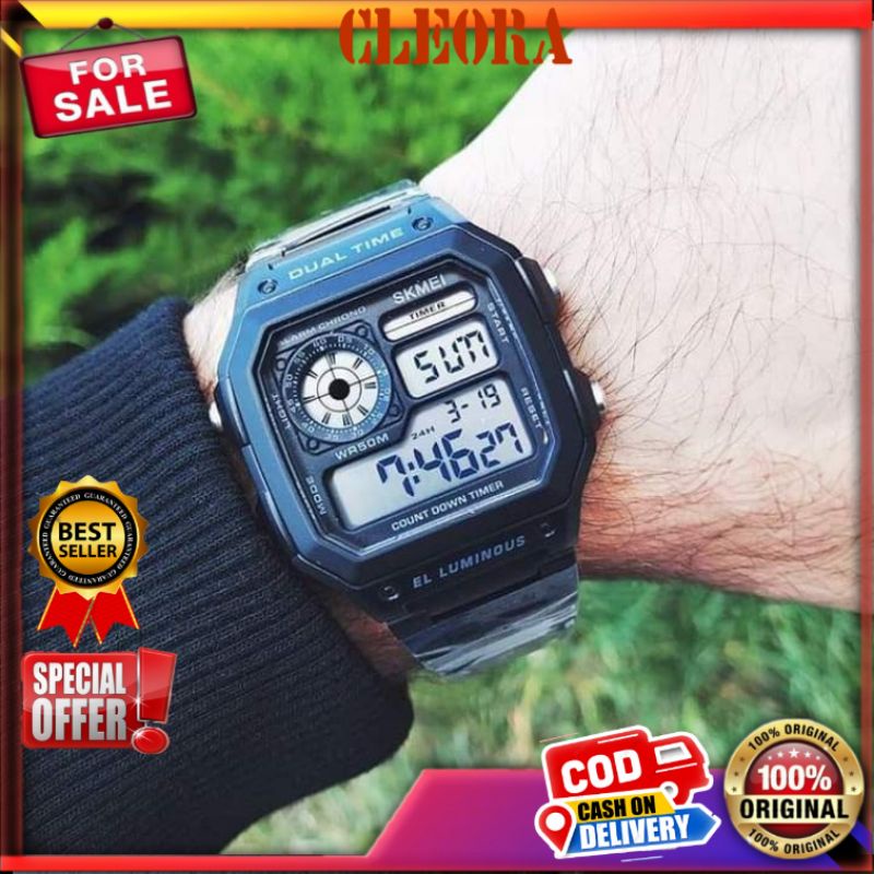 Jam Tangan Ori Pria Wanita SKMEI Folding Clasp Original Digital Tali Stainless Modern Terbaru Arloji
