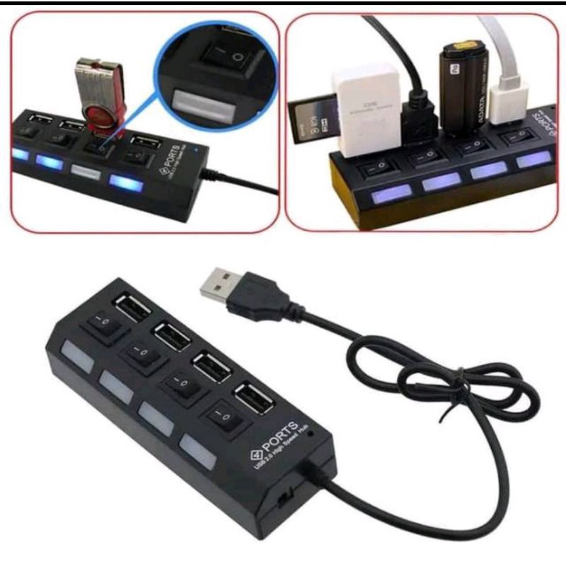 Usb Hub Saklar 4 Port Output on/off 4in1 High Speed Usb Hub 4 in 1