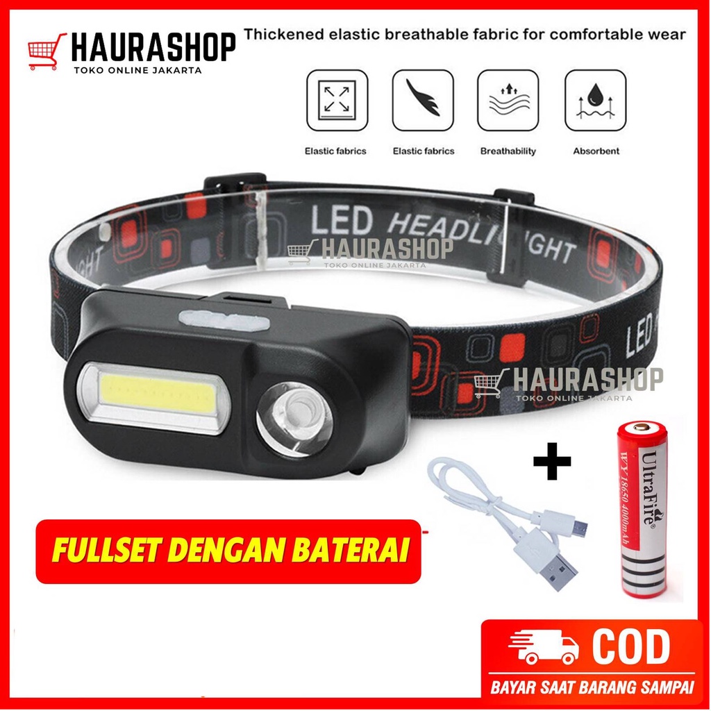 Waterproof XPE COB LED 6 Modes Headlight Headlamp USB Rechargeable Torch 18650
