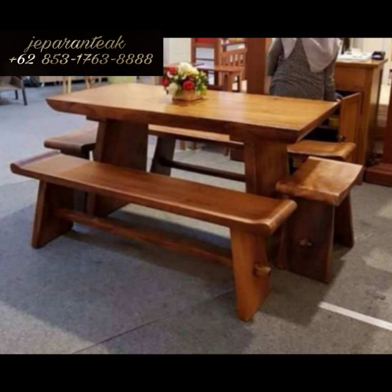 dining set meja makan kursi minimalis kayu trembesi suar solid