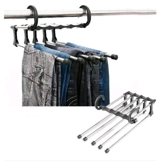 Magic Hanger 5 In 1 Stainless Gantungan Baju Celana Jilbab Syal Pakaian