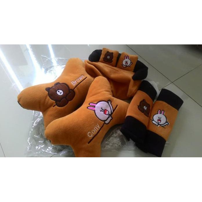 Bantal Mobil / Car Set Line Karakter Brown Cony Lucu