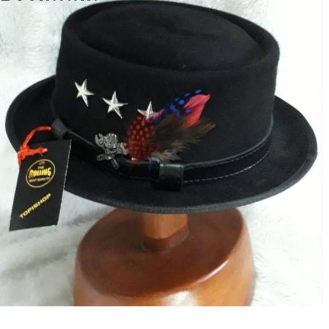 TOPI FEDORA PORKPIE STYLE TRIPLE STAR PIN - TOPI PRIA IMPOR - TOPI LAKEN FEDORA