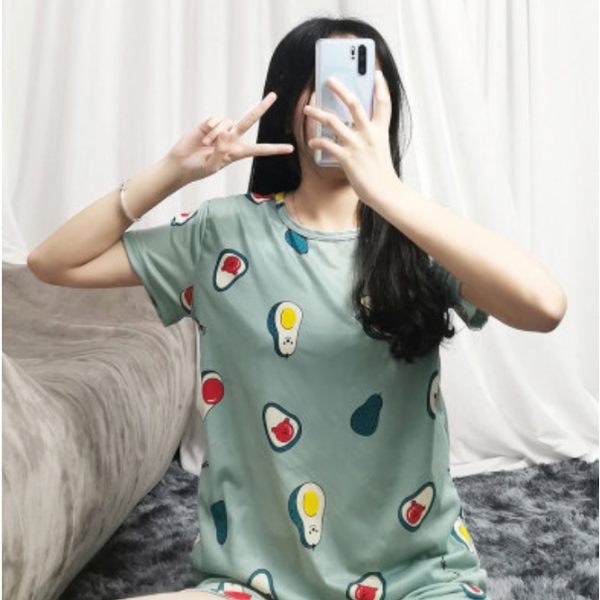 RSB BT006 Baju Tidur Pakaian Cewek Wanita Piyama Lengan Pendek Import Motif Kartun lucu