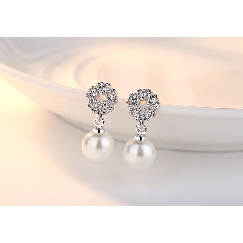 925 Perak Perempuan Liontin Anting-Anting Korea Mutiara Daun Berbentuk Hati Bow Fashion Ornamen