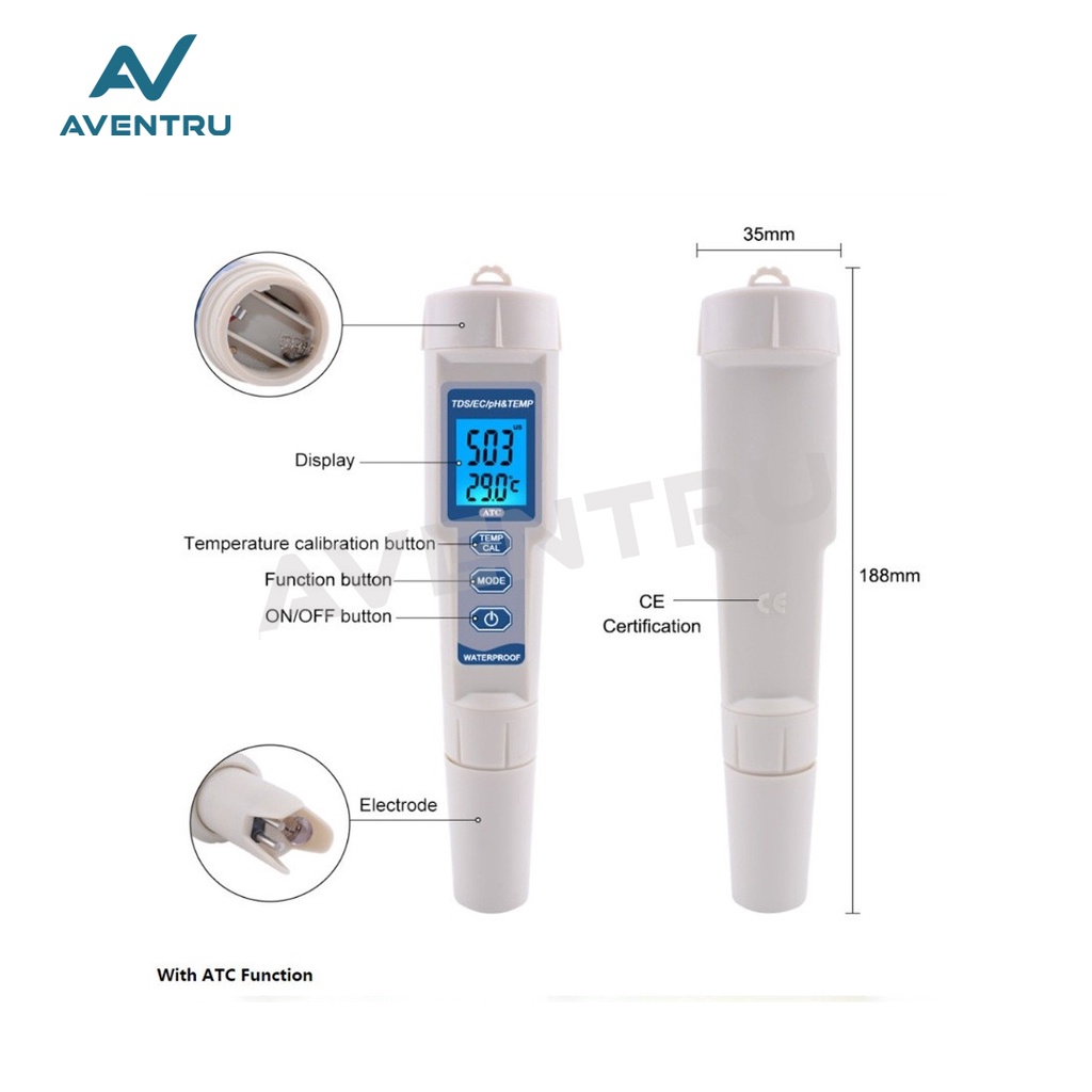 4 in 1 PH TDS EC Temperature Meter PH-3508 Tester PH3508