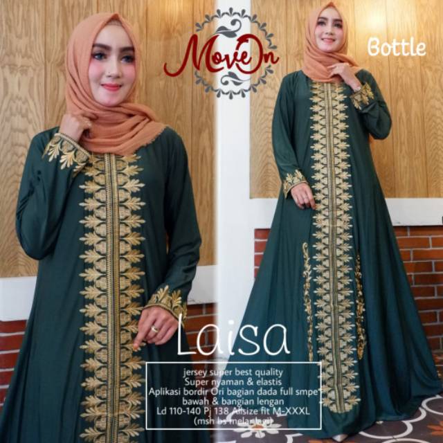 Laisa Maxy Gamis Muslimah Jumbo Jersey Motif Bordir xxxl Ld 130cm Arabian Abaya Gamis Lebaran Remaja