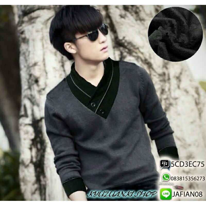 BAJU CASUAL FORMAL  - kaos lengan panjang pria korea v-neck impor
