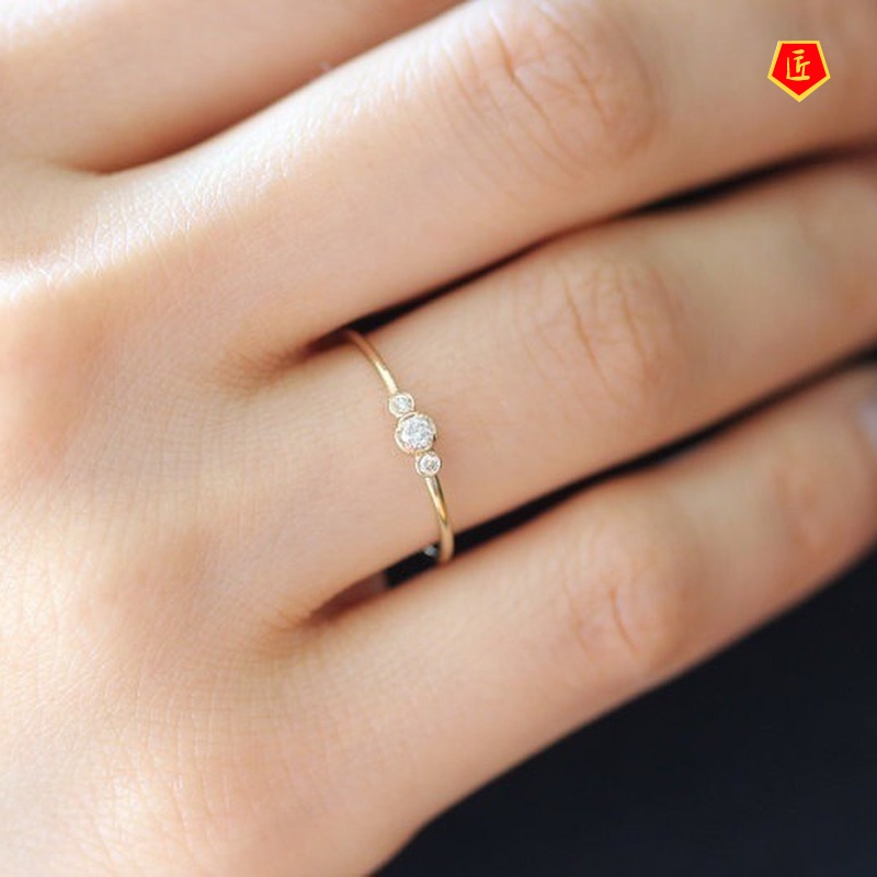 [Ready Stock]14K Exquisite 3 Rhinestone Ring Female Simple Personality