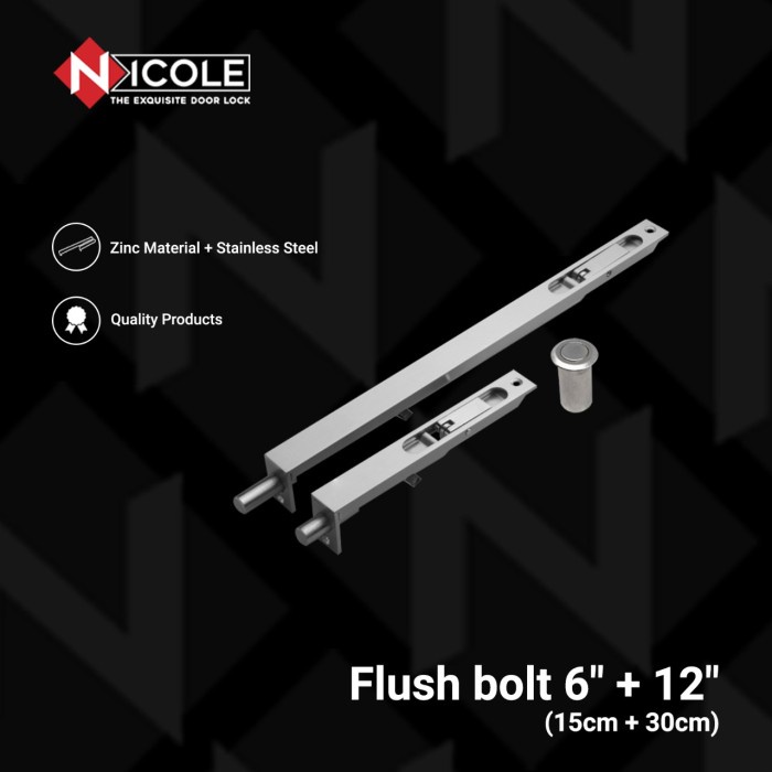 Grendel Tanam Pintu 6" + 12" Grendel Slot Pintu Flush Bolt