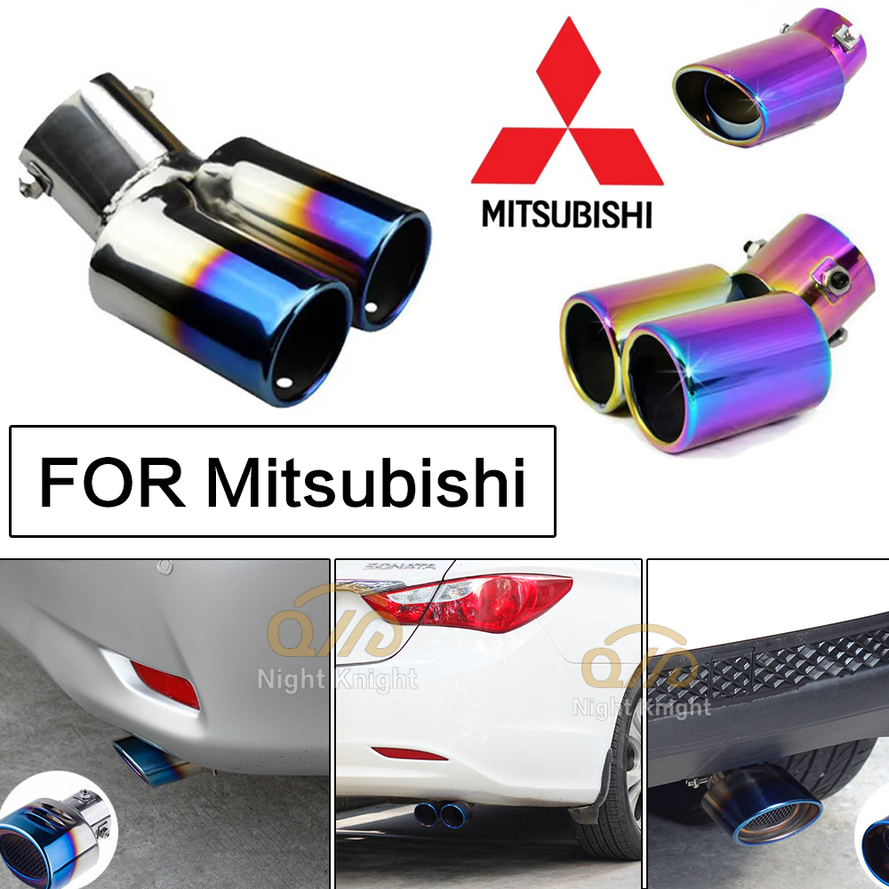 Ujung Knalpot Mobil Muffler Pipa Stainless Steel Chrome Trim Modifikasi Pipa Ekor Knalpot Pipa knalpot roda belakang mobil For Mitsubishi logo Triton Outlander Mirage ASX Lancer EVO PAJERO GRANDIS GALANT Xpander