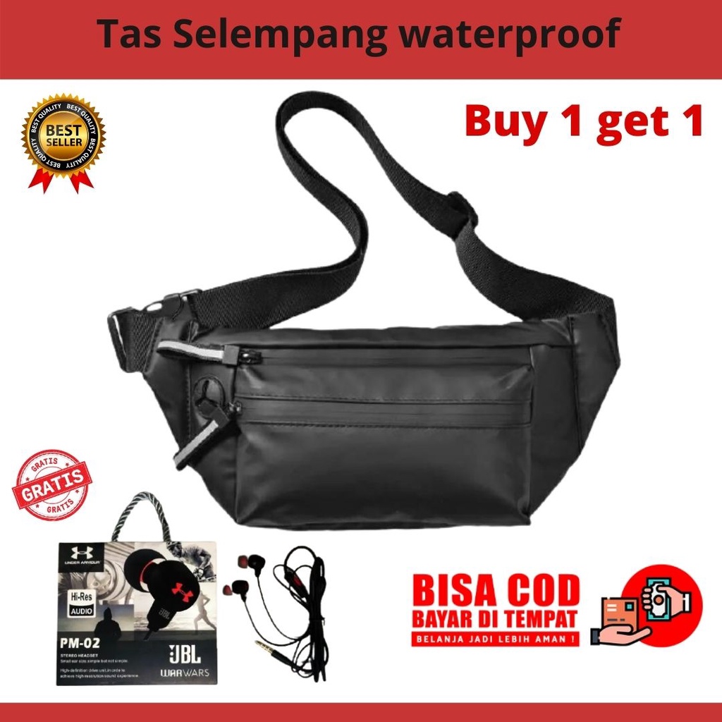 Tas Waistbag Selempang Distro Waterproof Phantom  trendy termurah Bonus Headseat JBL