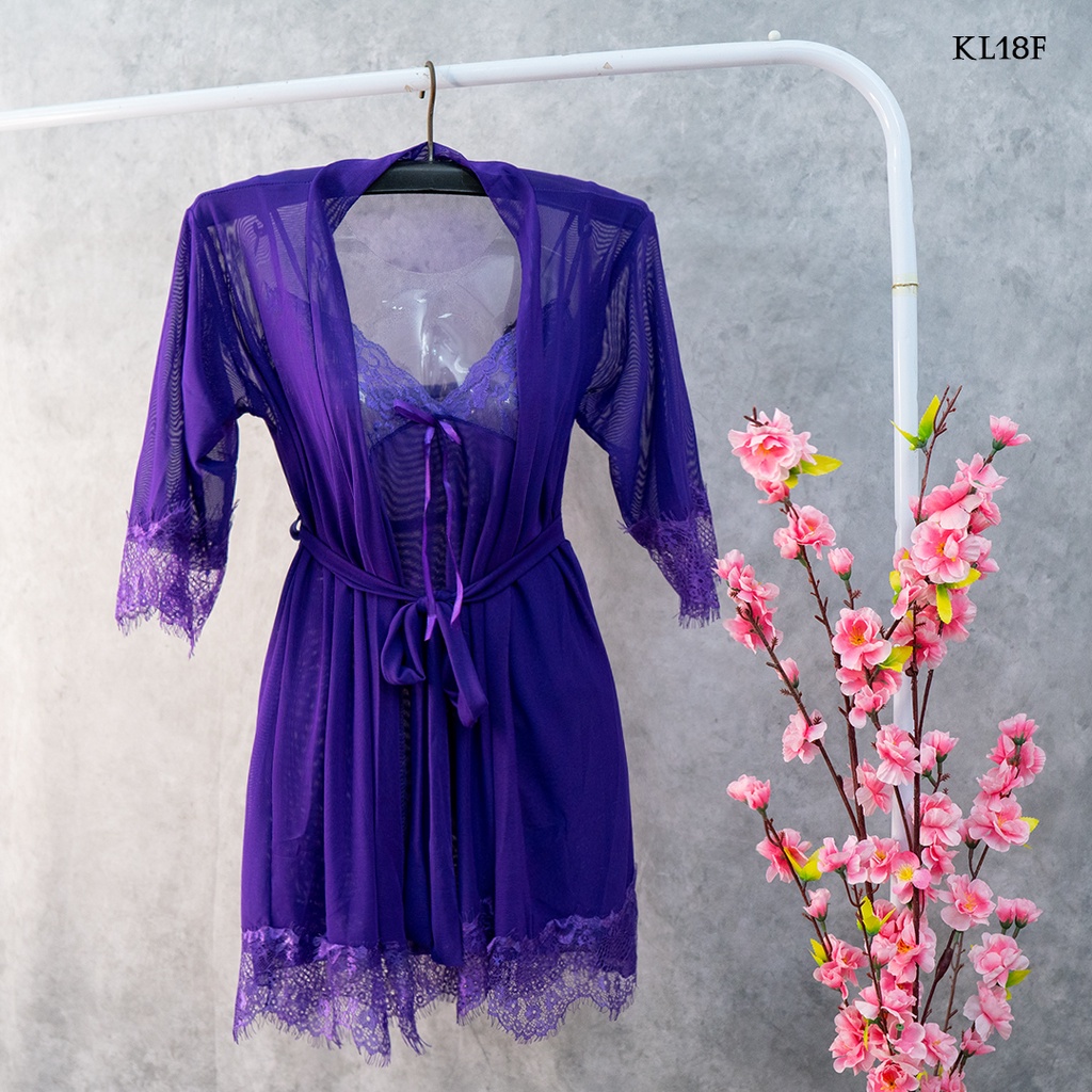 [STOK TERBATAS] SLEEPWEAR BAJU KIMONO WANITA SLEEPWEAR LINGERIE SEXY UNGU KL18F