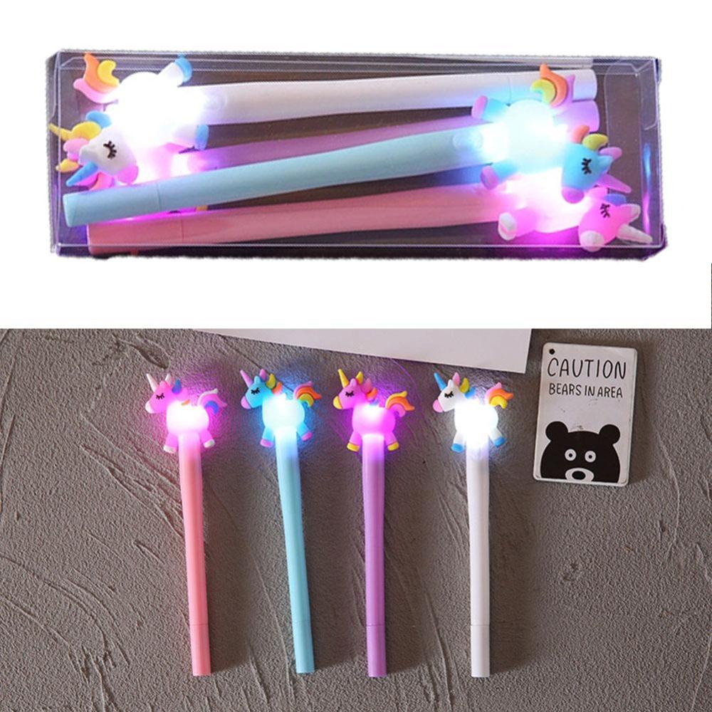 Timekey 4Pcs / Set Pulpen Gel LED Desain Unicorn / Beruang Lucu Kreatif B5F8