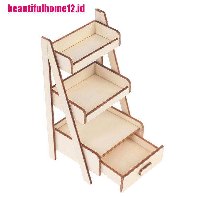 【beautifulhome12.id】1:12 Dollhouse Miniature Wood Shelf Flower Stand Doll House Furniture Model Toy